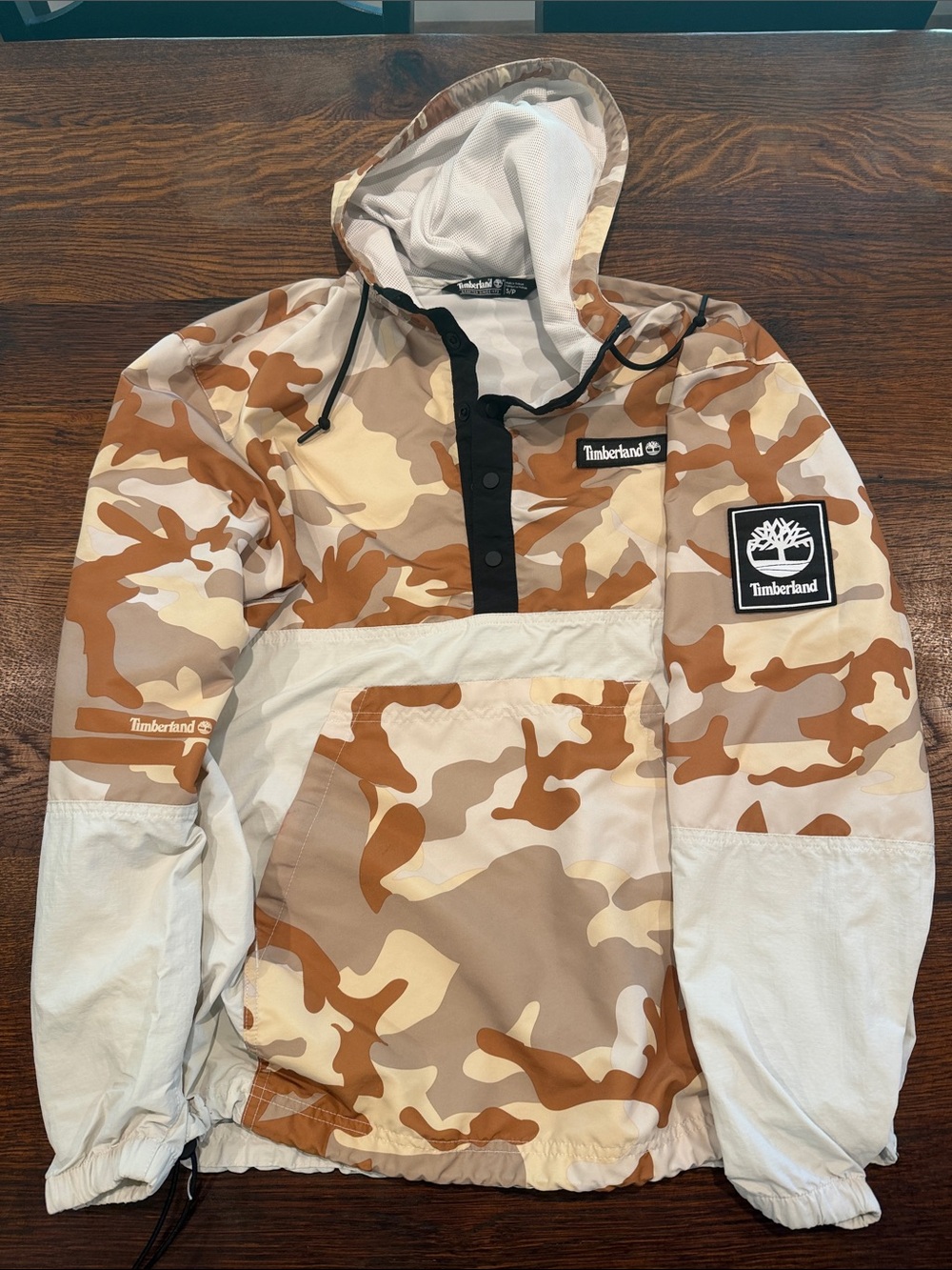 Timberland Desert Camo Hooded Pullover Raincoat - Tan & Cream